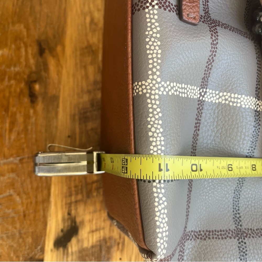 Fossil Rachel Zip Top Tote Gray Plaid Shoulder Bag Brown Leather Trim NWOT - Picture 8 of 10